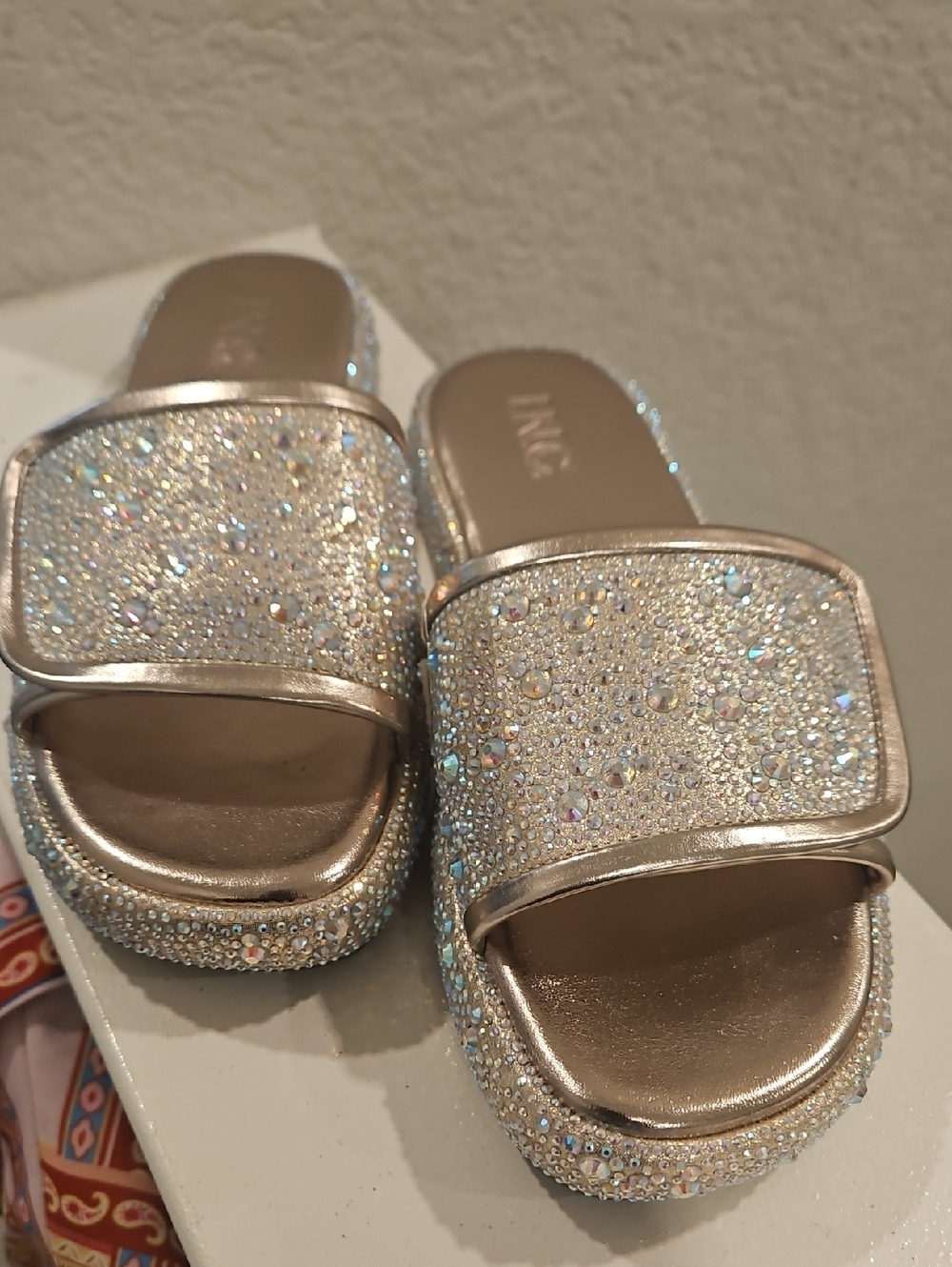 Glitter Embellished Slide Sandals - Rose Gold